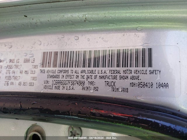 RAM 1500 Slt 2015 1C6RR6GG7FS674900 Image 9