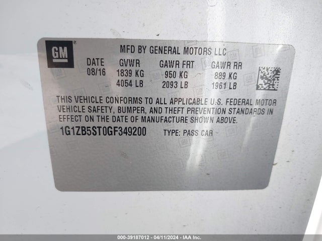 Chevrolet MALIBU LS 2016 1G1ZB5ST0GF349200 Image 9
