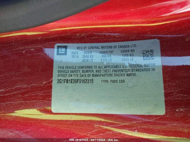 Chevrolet Camaro 2ls 2015 2G1FB1E39F9163315 Image 9