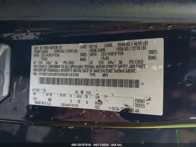 Ford ESCAPE SE 2017 1FMCU0GDXHUA12330 Image 9
