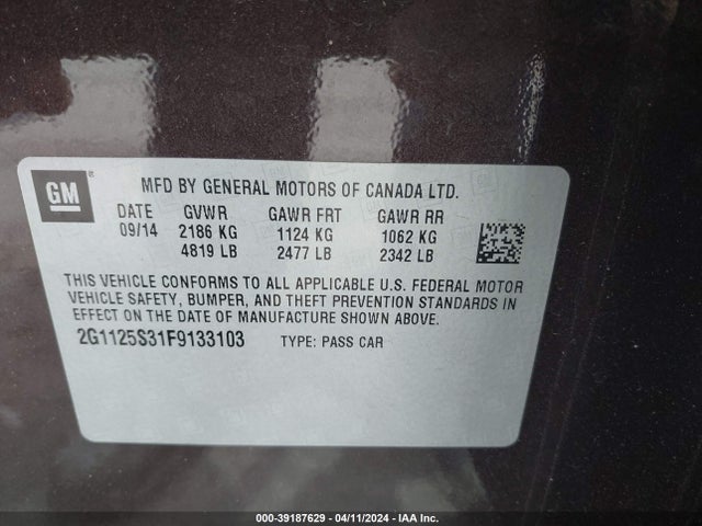 Chevrolet Impala 2lt 2015 2G1125S31F9133103 Image 9