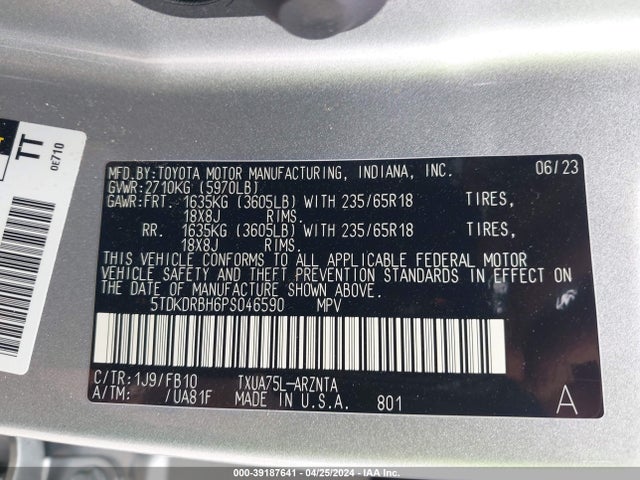 Toyota Highlander Le 2023 5TDKDRBH6PS046590 Image 9