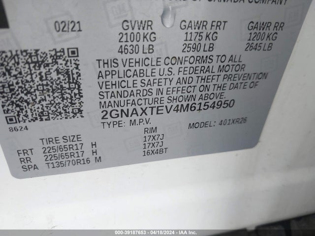 Chevrolet Equinox Awd 2fl 2021 2GNAXTEV4M6154950 Image 9