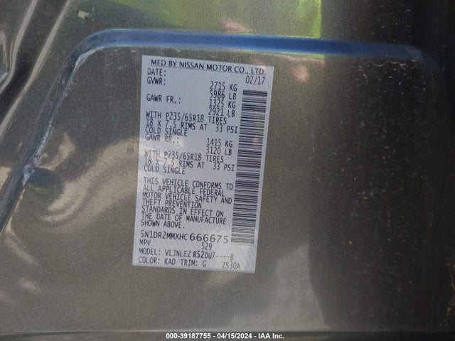 Nissan Pathfinder Sv 2017 5N1DR2MMXHC666675 Image 9