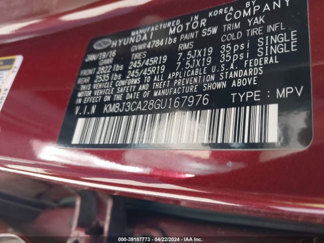 KM8J3CA28GU167976 Hyundai Tucson Limited
