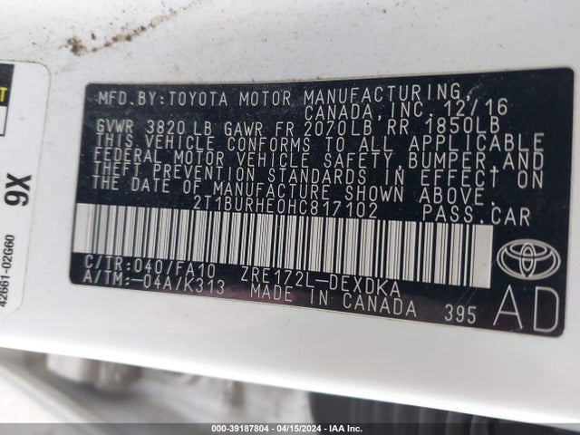 Toyota COROLLA L 2017 2T1BURHE0HC817102 Image 9