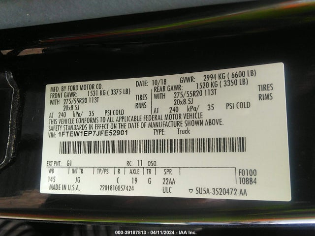 Ford F-150 Xl 2018 1FTEW1EP7JFE52901 Image 9