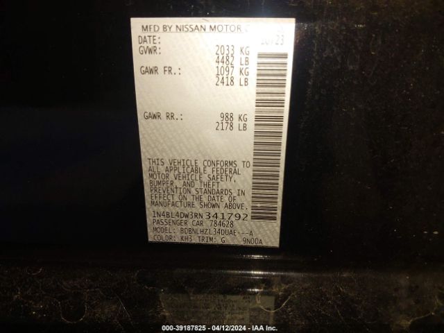 1N4BL4DW3RN341792 Nissan Altima Sv Intelligent Awd