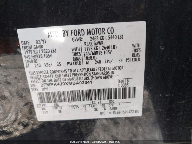 Ford EDGE SEL 2021 2FMPK4J9XMBA03341 Image 9