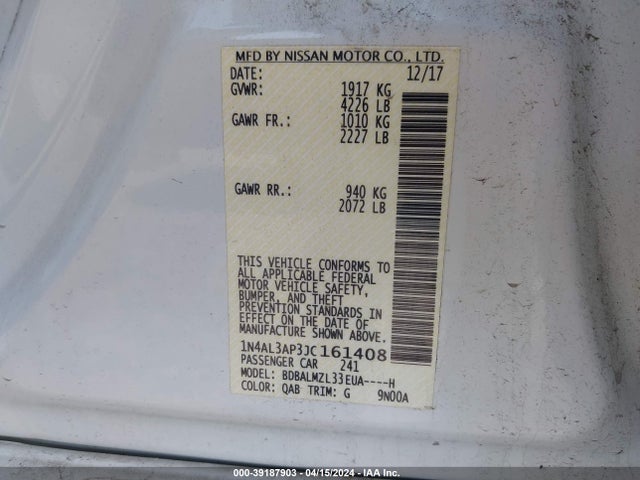 Nissan Altima 2.5 Sv 2018 1N4AL3AP3JC161408 Image 9