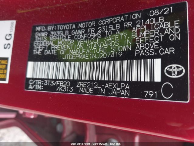 JTDEPMAE1NJ207419 Toyota COROLLA LE