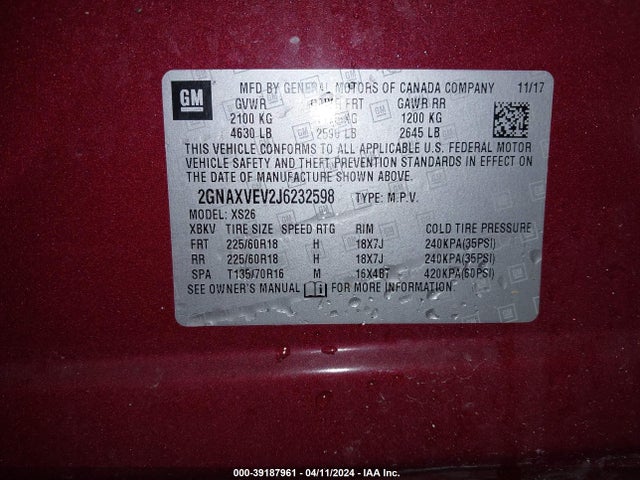 Chevrolet Equinox Premier 2018 2GNAXVEV2J6232598 Image 9