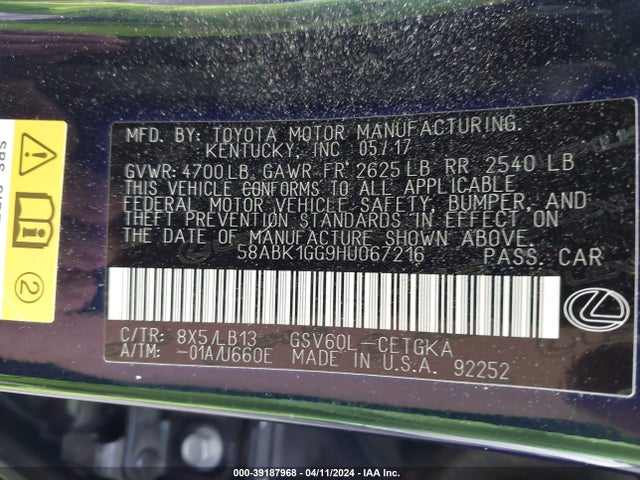 Lexus ES 350 2017 58ABK1GG9HU067216 Image 9