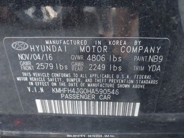 KMHFH4JG0HA590546 Hyundai Azera Limited