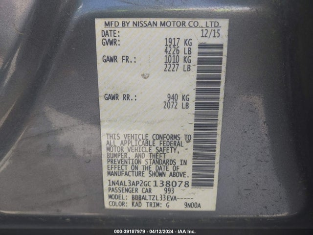 Nissan Altima 2.5 Sl 2016 1N4AL3AP2GC138078 Image 9