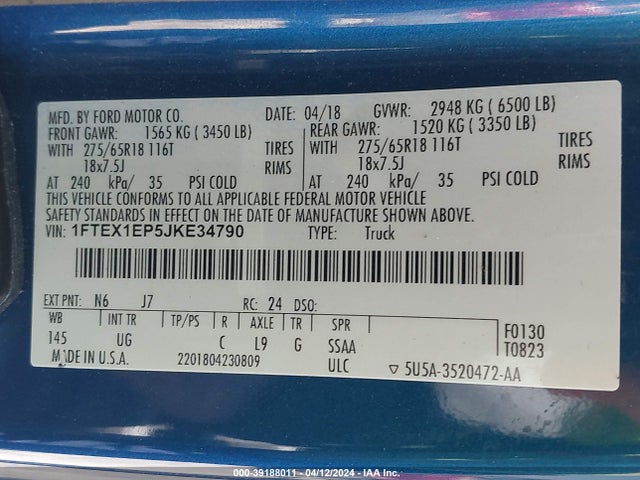 1FTEX1EP5JKE34790 Ford F-150 Xlt