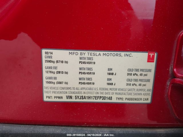 5YJSA1H17EFP30148 Tesla Model S P85