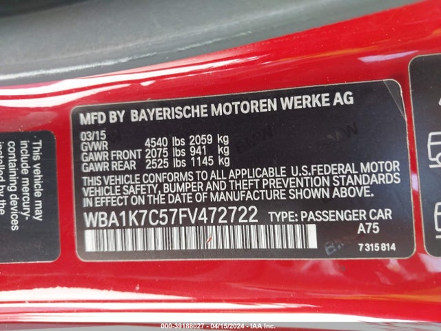 BMW 228i Xdrive 2015 WBA1K7C57FV472722 Image 9