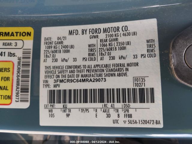 3FMCR9C64MRA29073 Ford Bronco Sport Outer Banks