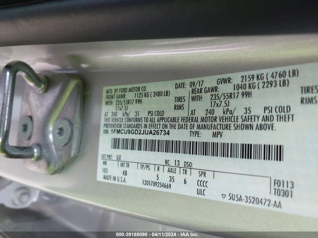 Ford ESCAPE SE 2018 1FMCU9GD2JUA26734 Image 9