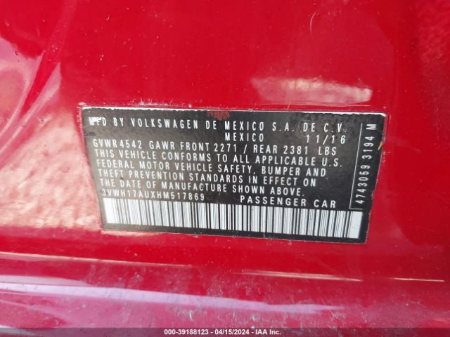 3VWH17AUXHM517869 Volkswagen Golf Alltrack Tsi S/tsi Se/tsi Sel