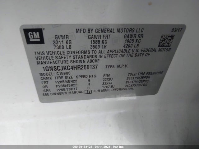 Chevrolet Suburban Premier 2017 1GNSCJKC4HR260137 Image 9
