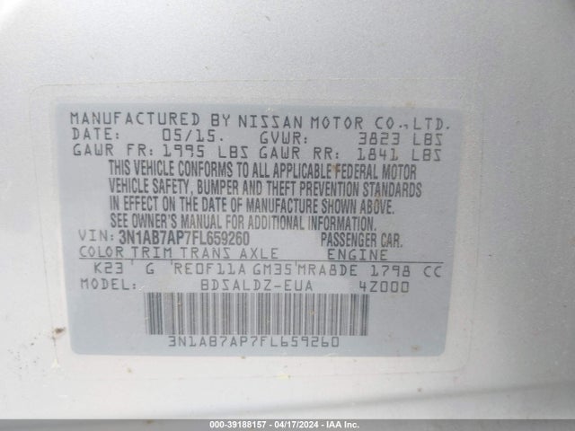 Nissan SENTRA SV 2015 3N1AB7AP7FL659260 Image 9