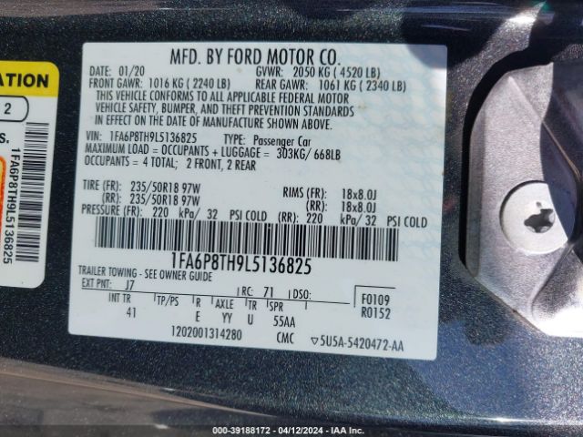 1FA6P8TH9L5136825 Ford Mustang Ecoboost Premium Fastback