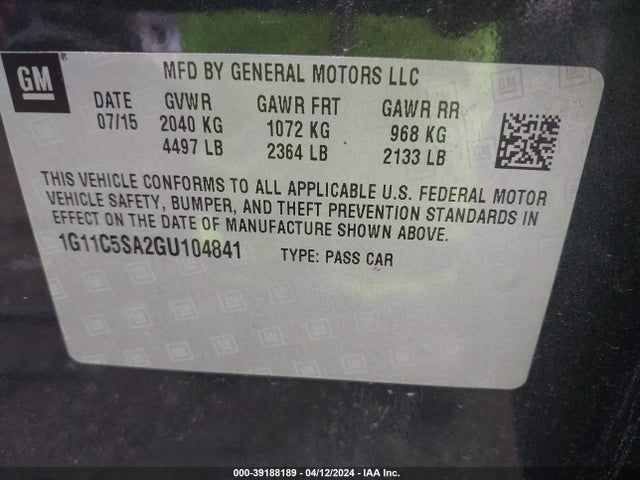 Chevrolet Malibu Limited Lt 2016 1G11C5SA2GU104841 Image 9