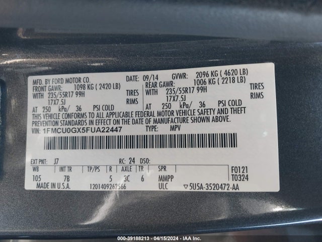 Ford ESCAPE SE 2015 1FMCU0GX5FUA22447 Image 9