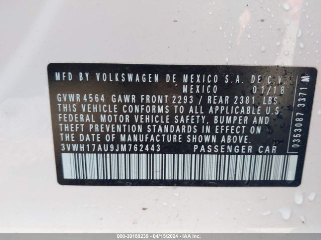3VWH17AU9JM762443 Volkswagen Golf Alltrack Tsi S/tsi Se/tsi Sel
