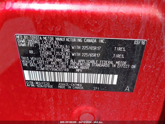 Toyota Rav4 Xle 2016 2T3WFREV9GW265149 Image 9