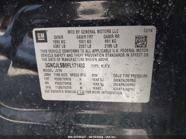 Chevrolet Trax Lt 2015 3GNCJLSB8FL171432 Image 9