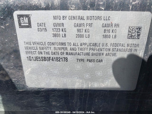 Chevrolet Sonic Ltz Auto 2015 1G1JE5SB0F4182178 Image 9