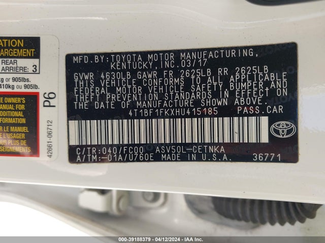 Toyota CAMRY LE 2017 4T1BF1FKXHU415185 Image 9
