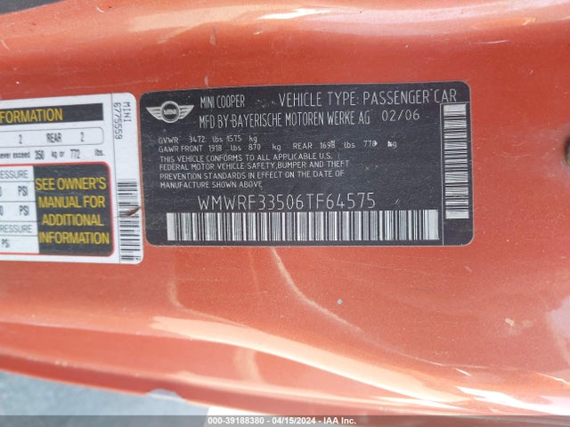 2006 MINI COOPER WMWRF33506TF64575 Photo 8