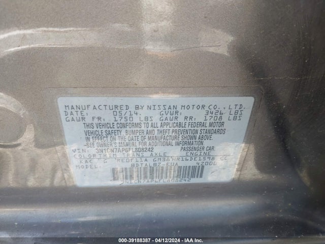 Nissan Versa 1.6 Sv 2015 3N1CN7AP6FL808242 Image 9