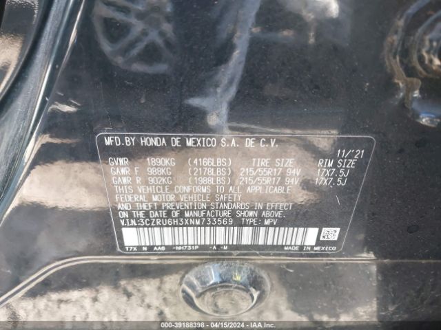 3CZRU6H3XNM733569 Honda Hr-v Awd Lx