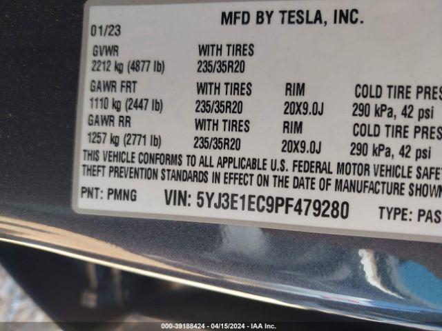 5YJ3E1EC9PF479280 Tesla MODEL 3