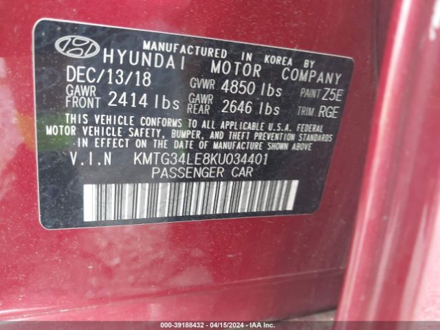 KMTG34LE8KU034401 Genesis G70 3.3t Advanced