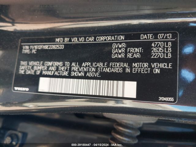 YV1612FH9E2282533 Volvo S60 T5/t5 Platinum/t5 Premier/t5 Premier Plus
