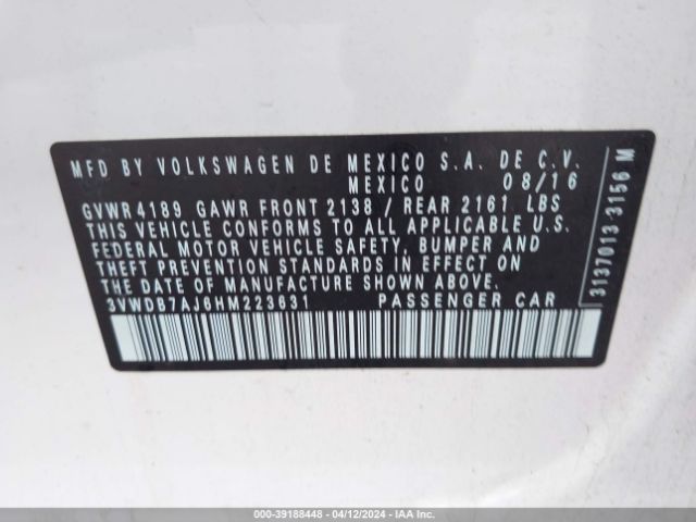 3VWDB7AJ6HM223631 Volkswagen Jetta 1.4t Se