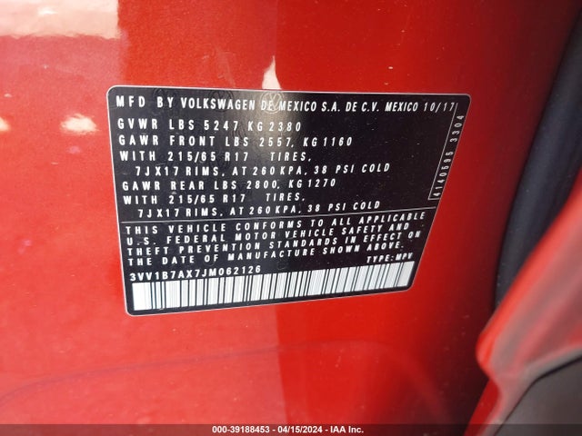 3VV1B7AX7JM062126 Volkswagen Tiguan 2.0t S