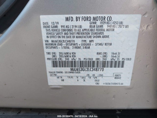 MAJ6S3GL2LC348770 Ford Ecosport Se