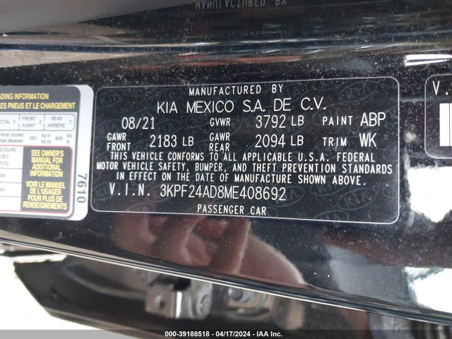 KIA Forte Lxs 2021 3KPF24AD8ME408692 Image 9
