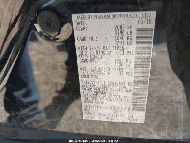 Nissan Rogue Sl 2018 5N1AT2MTXJC812333 Image 9