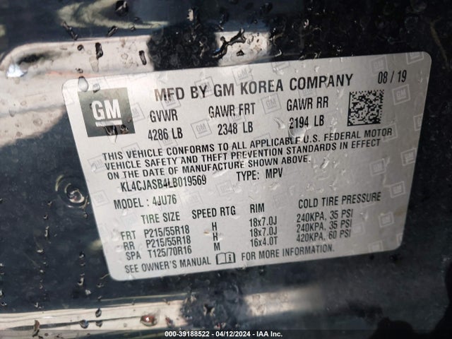 KL4CJASB4LB019569 Buick Encore Fwd Preferred