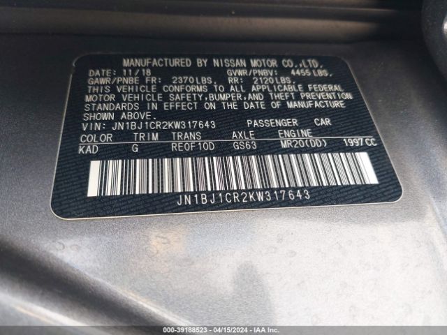 JN1BJ1CR2KW317643 Nissan Rogue Sport Sv