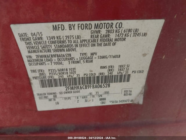 Ford FLEX SEL 2015 2FMHK6C89FBA06528 Image 9