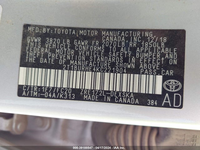 Toyota COROLLA SE 2019 2T1BURHE4KC221904 Image 9